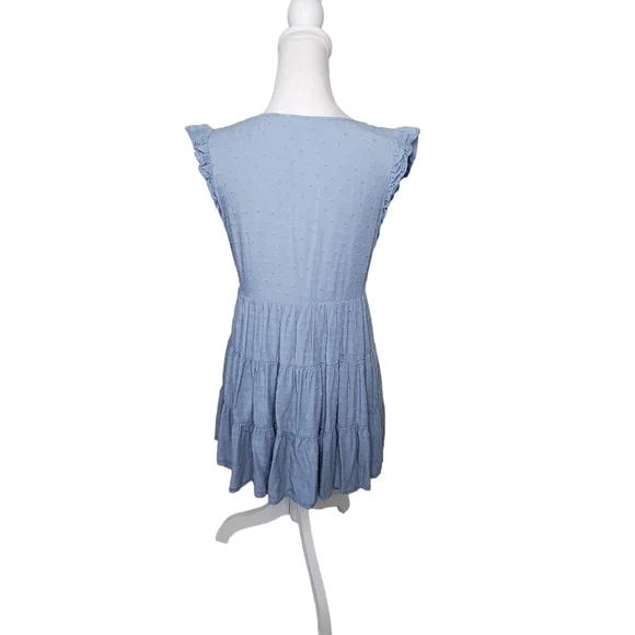 blu pepper Women’s Tiered Chambray Button Front Dress Ruffle Sleeve Size Medium - Picture 4 of 7
